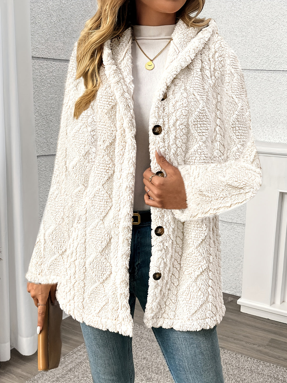 Anita Cable-Knit Teddy Hooded Coat for Women