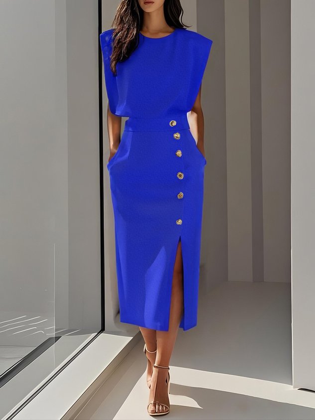 Mirthe | Sleeveless Button-Front Midi Dress for Women