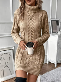 Hazelyn | Turtleneck Cable Knit Sweater Dress for Women