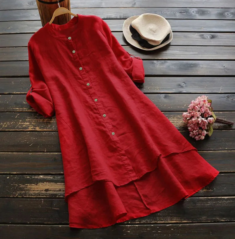 Ingrid | Button-Front Shirt Dress with Layered Hem for Women
