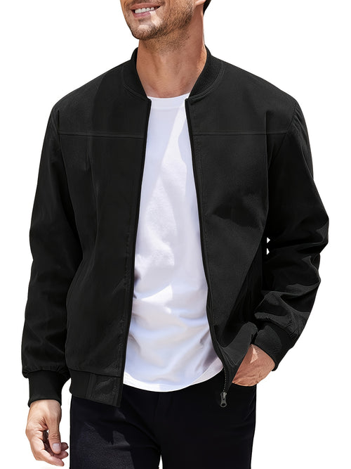 Andreas | Ribbed Stand Collar Zip-Up Bomber Jacket for Men