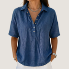Marina | Button-Front Collared Shirt with Three-Quarter Sleeves for Women