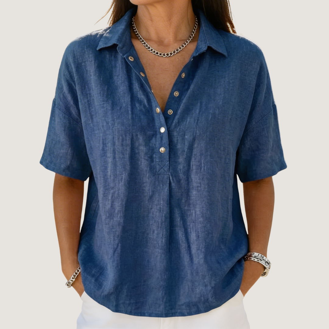 Marina | Button-Front Collared Shirt with Three-Quarter Sleeves for Women