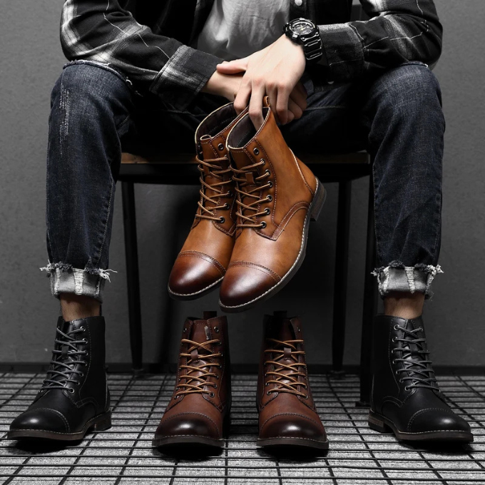 Jelte | Lace-Up Cap-Toe Leather Boots for Men