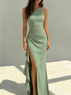 Heidi | One-Shoulder Ruched Cocktail Dress with High Slit