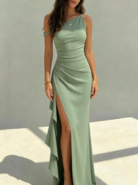 Heidi | One-Shoulder Ruched Cocktail Dress with High Slit