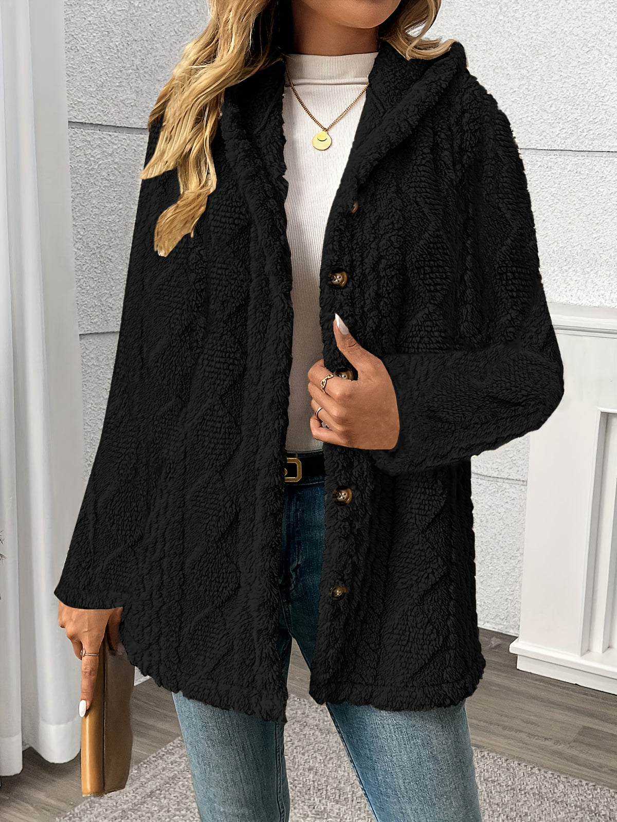 Anita Cable-Knit Teddy Hooded Coat for Women