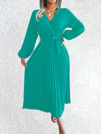 Isabel | Wrap V-Neck Pleated Maxi Dress for Women