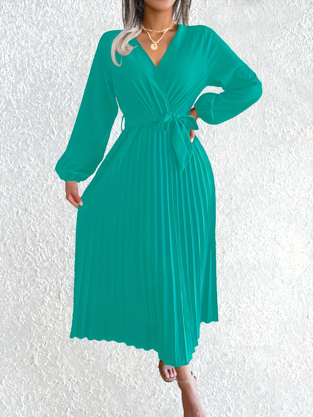 Isabel | Wrap V-Neck Pleated Maxi Dress for Women