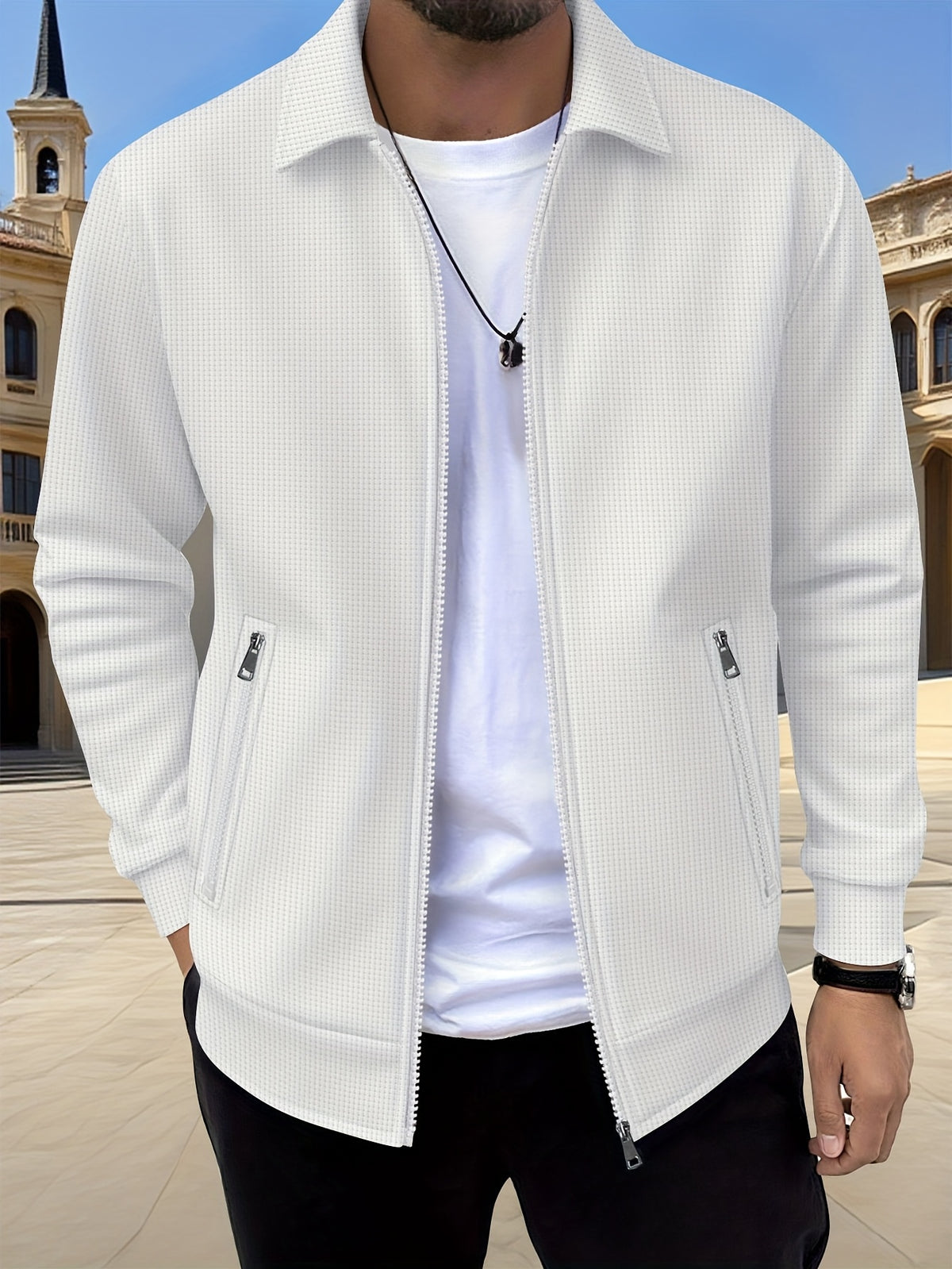 Alfred | Waffle-Textured Zip-Up Jacket with Pockets for Men