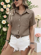 Aurora | Button-Front Short Sleeve Blouse with Collar
