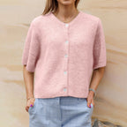 Kate | Ribbed Crewneck Cardigan Vest with Short Sleeves for Women