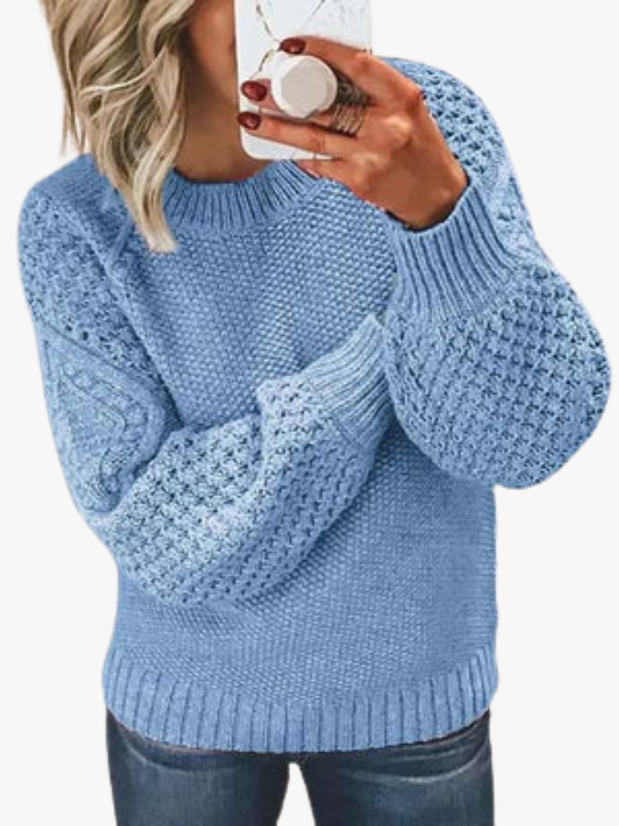 Bo | Ribbed Crew Neck Lantern Sleeve Sweater for Women