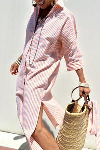 Maeve | Striped Button-Down Midi Shirt Dress for Women