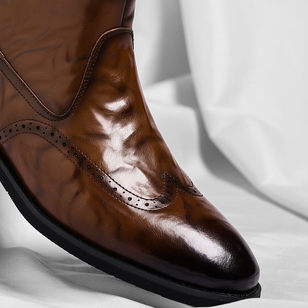Jakob | Perforated Chelsea Boots with Brogue Detail for Men