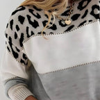 Annika | Women's Sweater Color-Block Leopard Print Casual