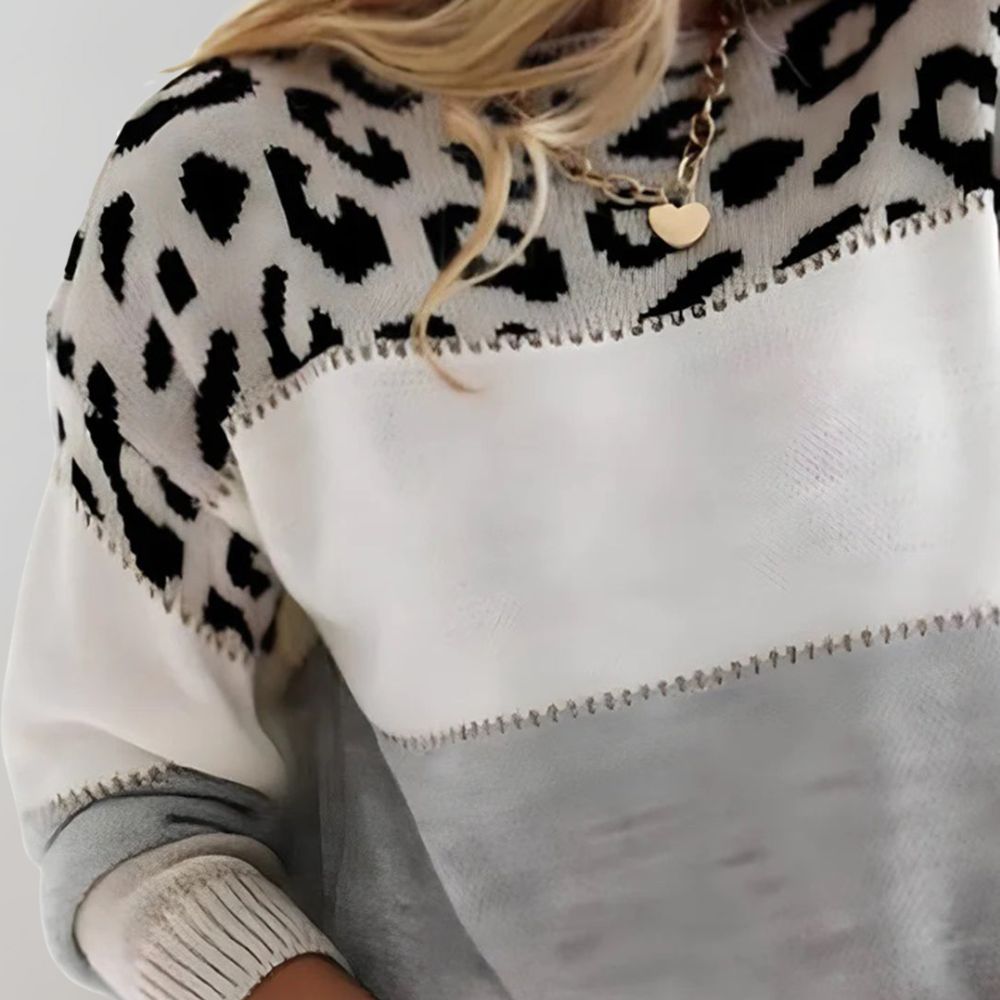Annika | Women's Sweater Color-Block Leopard Print Casual