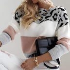 Annika | Women's Sweater Color-Block Leopard Print Casual