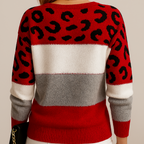 Annika | Women's Sweater Color-Block Leopard Print Casual