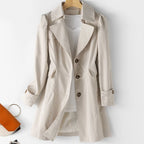 Belted Double-Breasted Trench Coat with Notch Collar for Women
