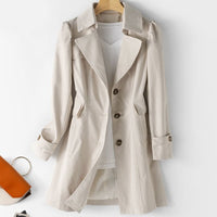 Belted Double-Breasted Trench Coat with Notch Collar for Women