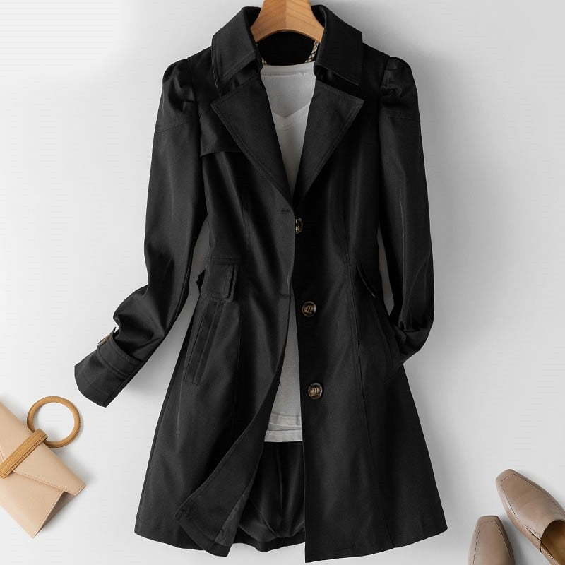 Belted Double-Breasted Trench Coat with Notch Collar for Women