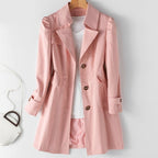Belted Double-Breasted Trench Coat with Notch Collar for Women