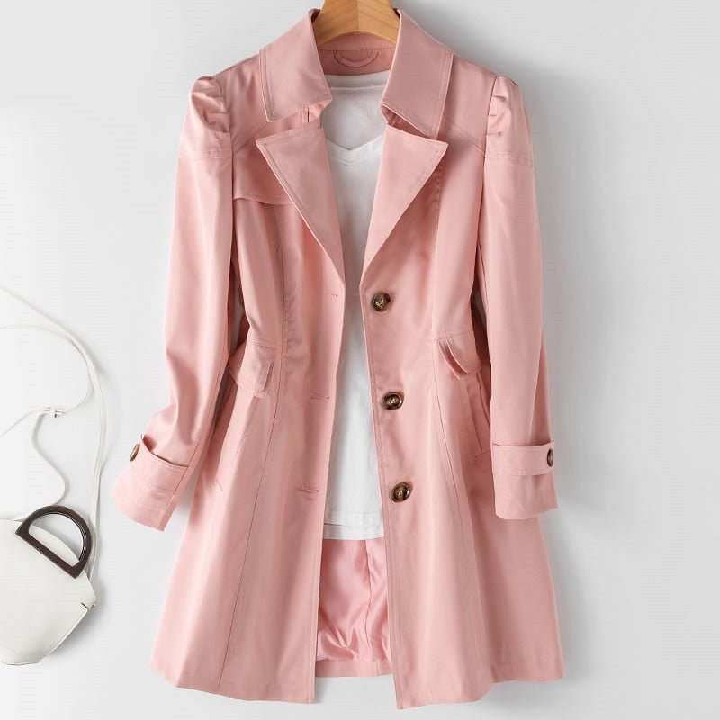 Belted Double-Breasted Trench Coat with Notch Collar for Women