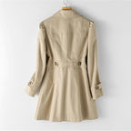 Belted Double-Breasted Trench Coat with Notch Collar for Women