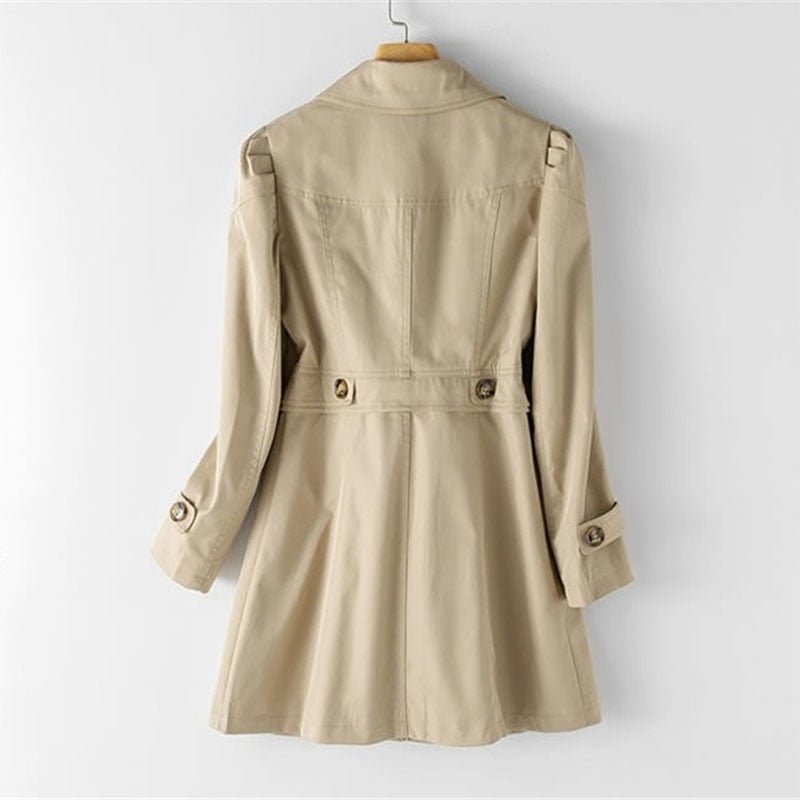 Belted Double-Breasted Trench Coat with Notch Collar for Women