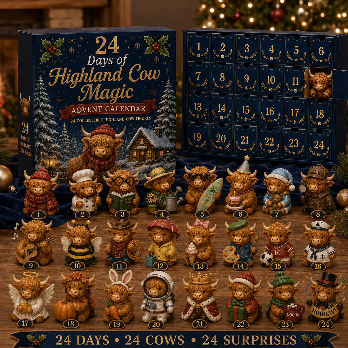HIGHLAND COW ADVENT CALENDAR – 24 MINI CHARACTER FIGURINES