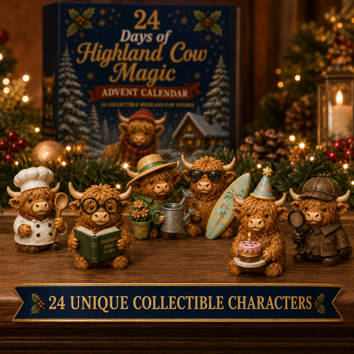 HIGHLAND COW ADVENT CALENDAR – 24 MINI CHARACTER FIGURINES
