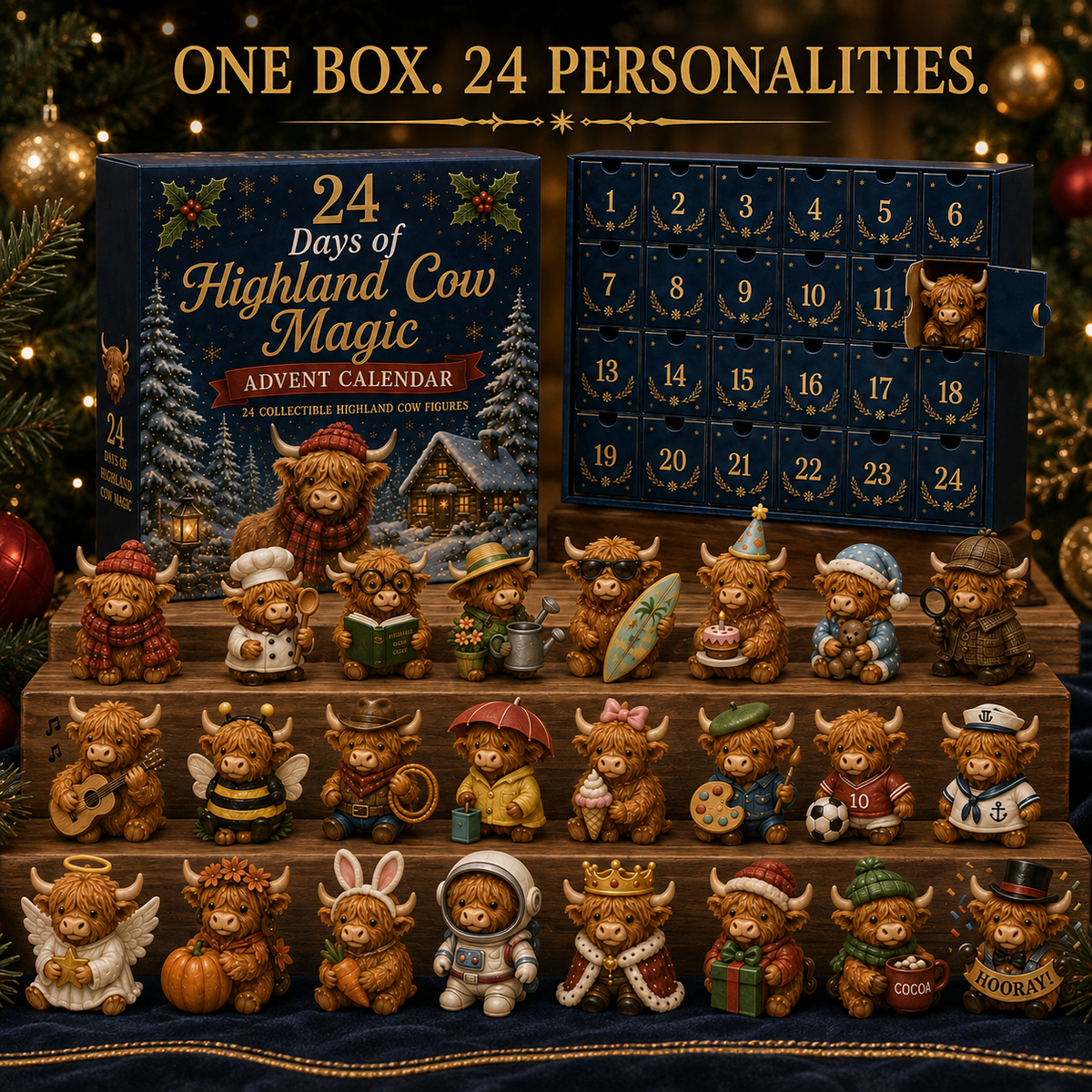HIGHLAND COW ADVENT CALENDAR – 24 MINI CHARACTER FIGURINES
