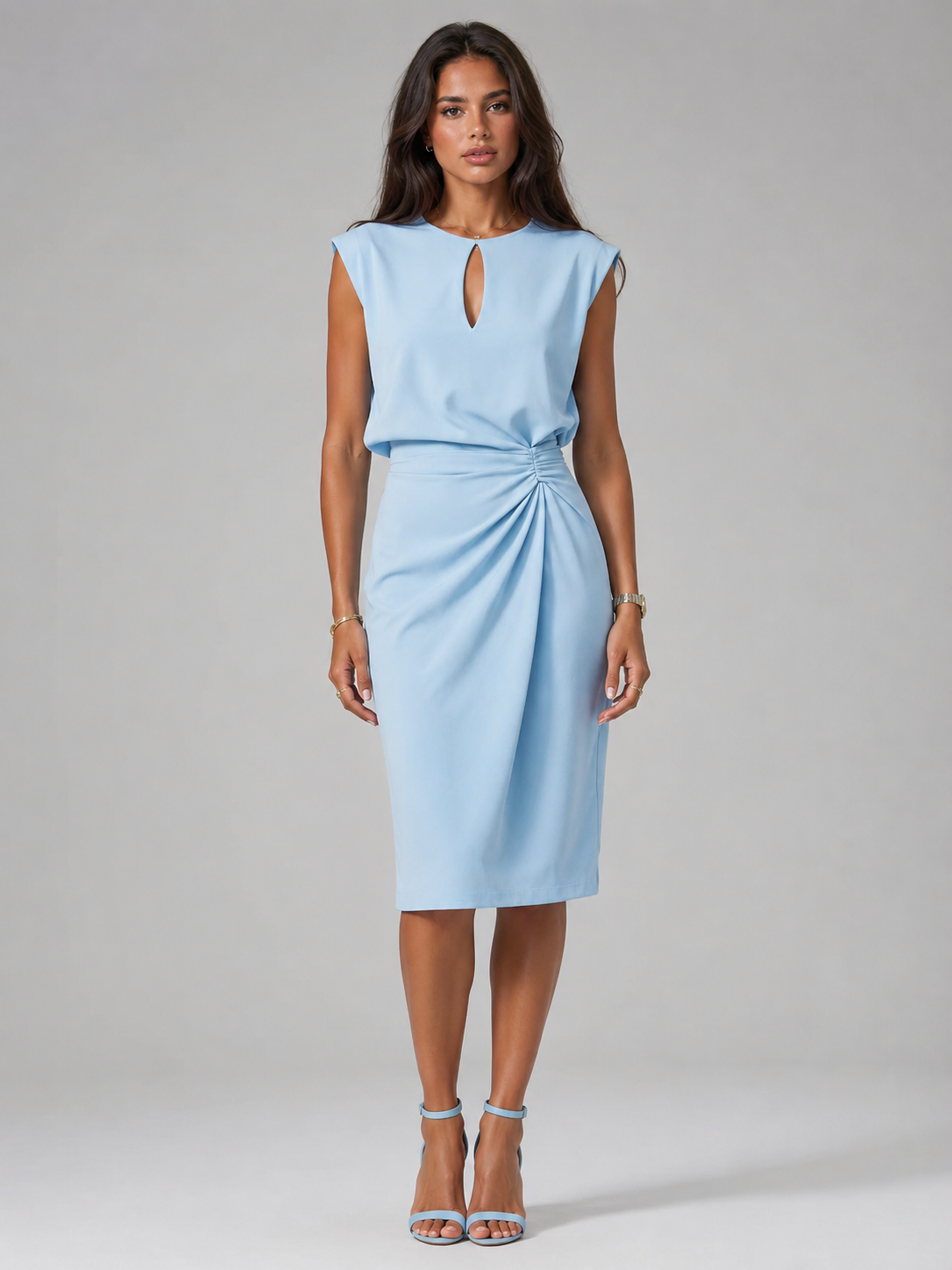 Hanna | Keyhole Neck Ruched Midi Dress for Women