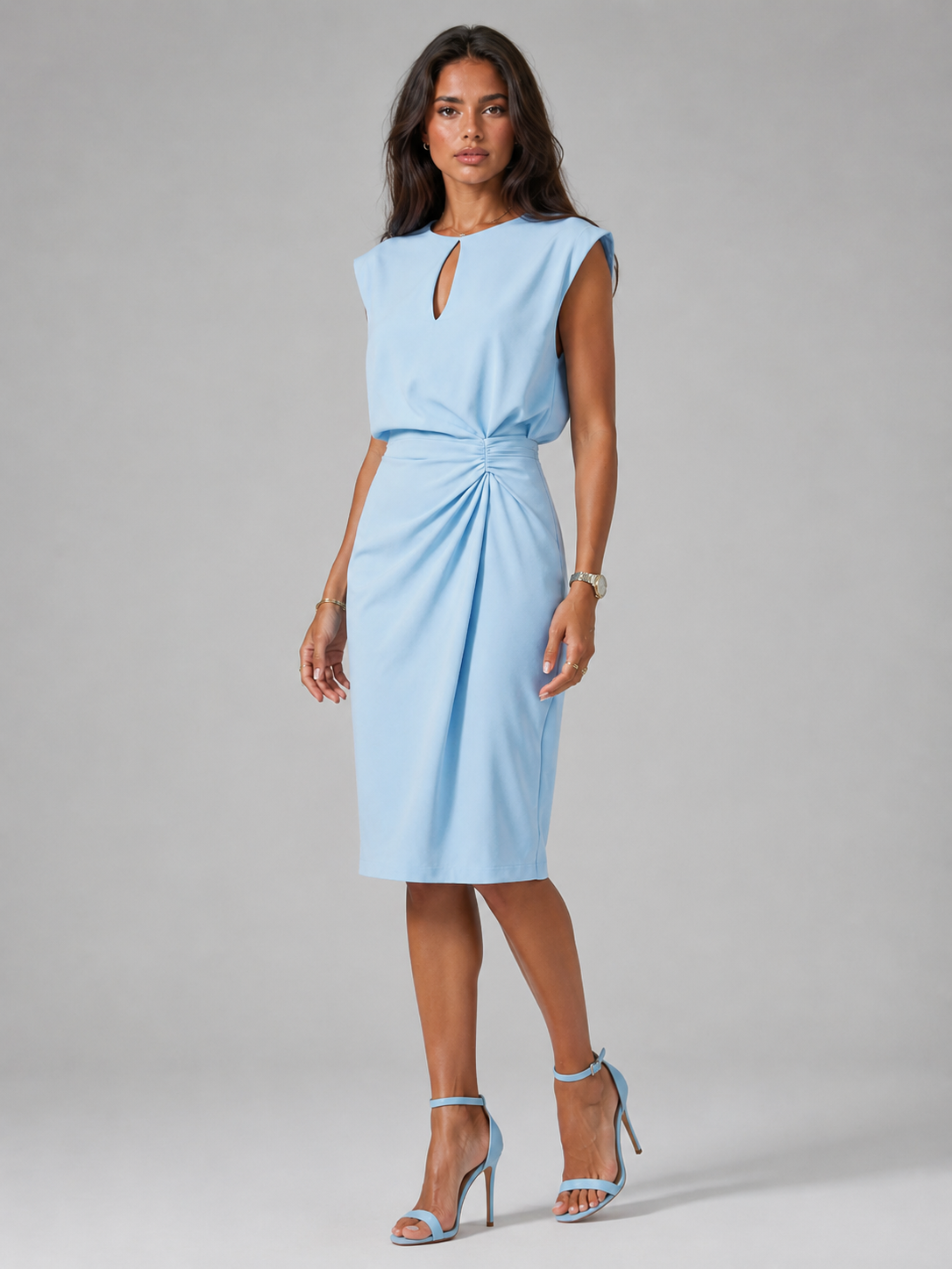 Hanna | Keyhole Neck Ruched Midi Dress for Women