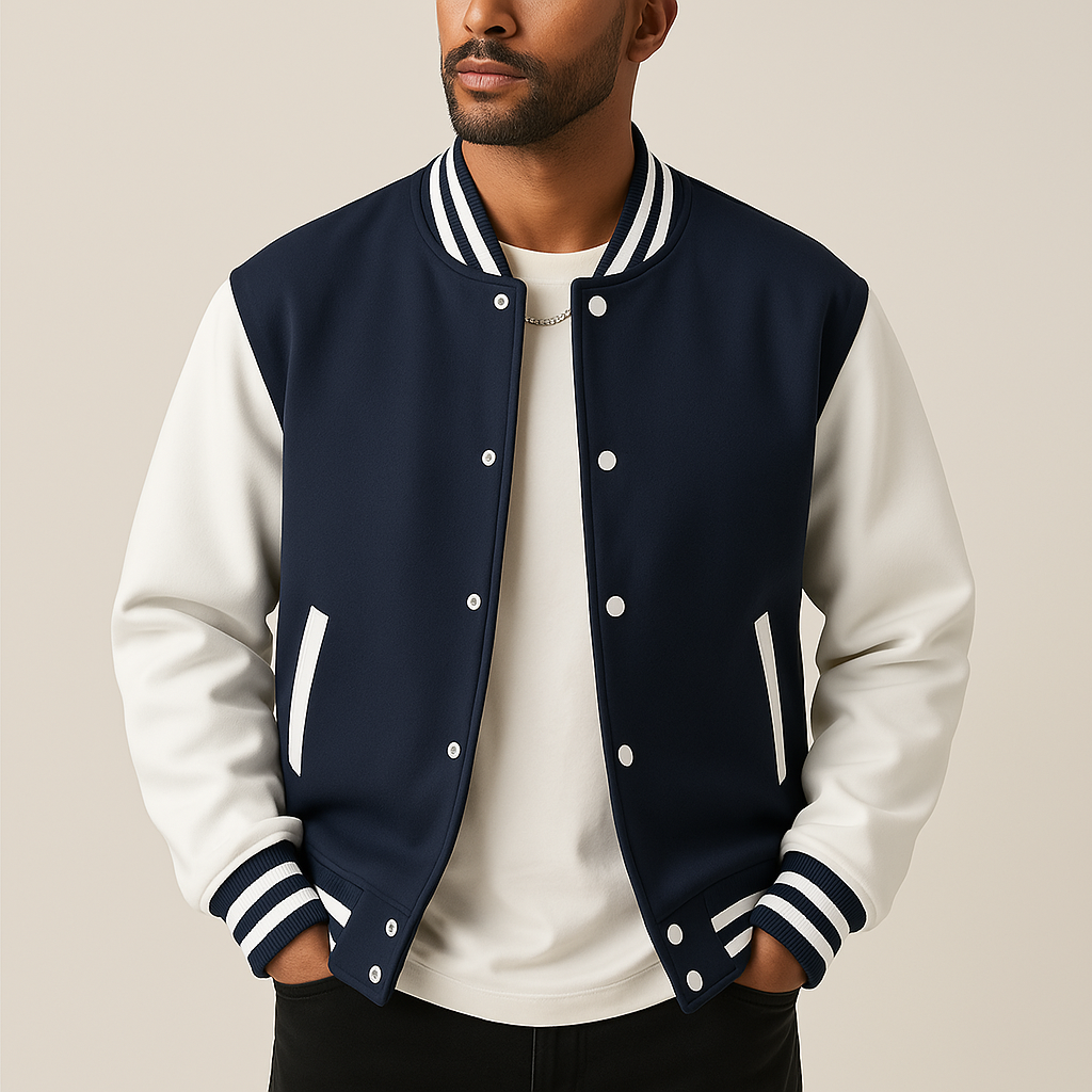 Rasmus | Ribbed Trim Snap-Button Bomber Jacket for Men