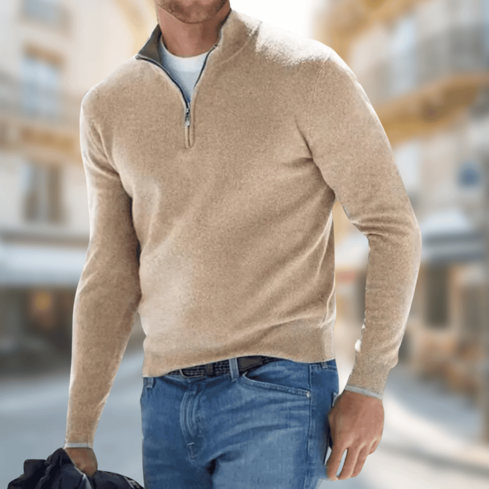 Emil | Zip-Neck Ribbed Knit Sweater for Men