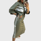 Roos | Zip-Up Drawstring Top and Midi Skirt Set for Women