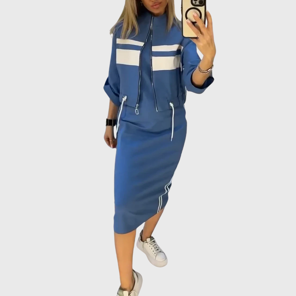 Roos | Zip-Up Drawstring Top and Midi Skirt Set for Women