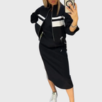 Roos | Zip-Up Drawstring Top and Midi Skirt Set for Women