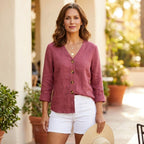 Elena | Women's V-Neck Button Front Blouse - Weekend Errands