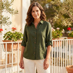 Elowen | Women's Button Front Roll-Tab Blouse – Casual Outings