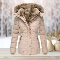 Leila | Fitted Quilted Puffer Jacket with Fur Hood for Women