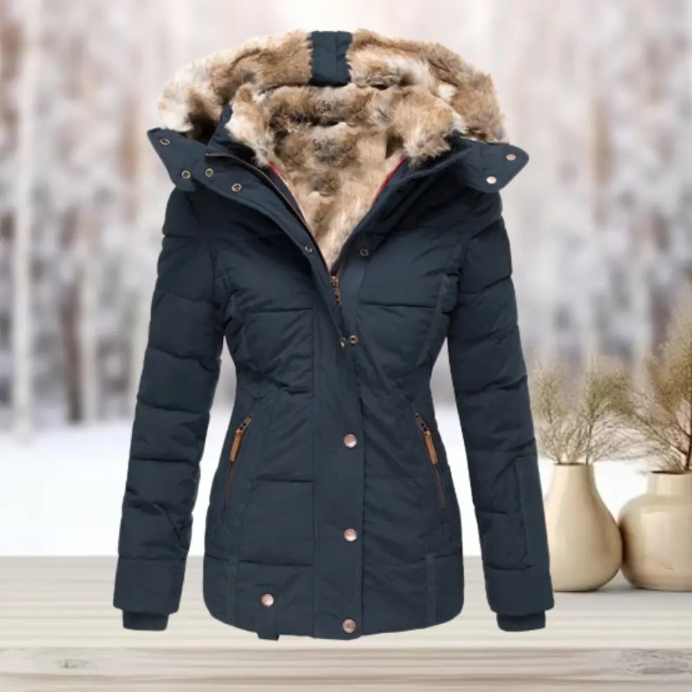 Leila | Fitted Quilted Puffer Jacket with Fur Hood for Women