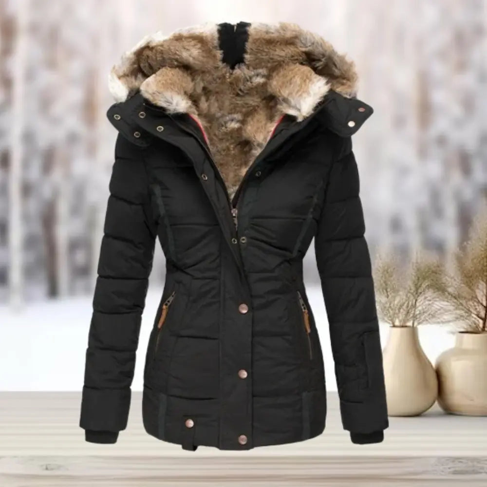 Leila | Fitted Quilted Puffer Jacket with Fur Hood for Women