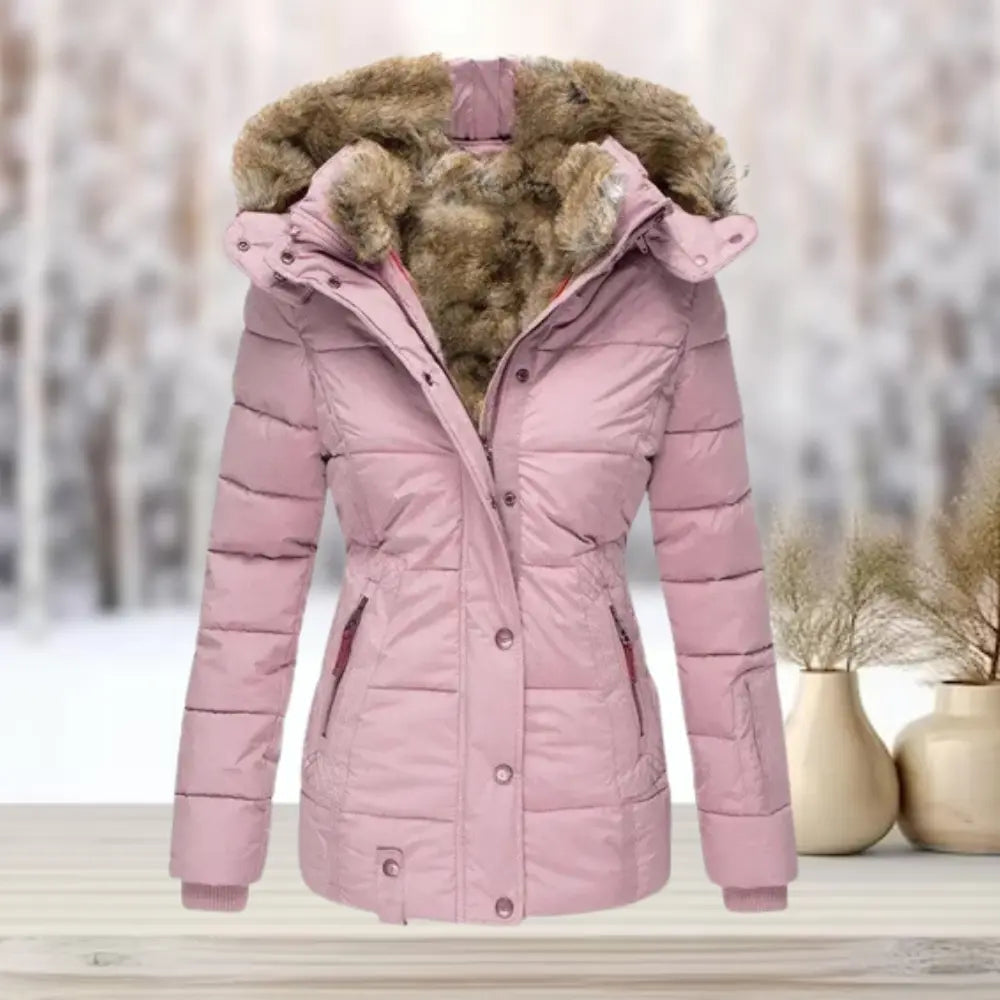Leila | Fitted Quilted Puffer Jacket with Fur Hood for Women