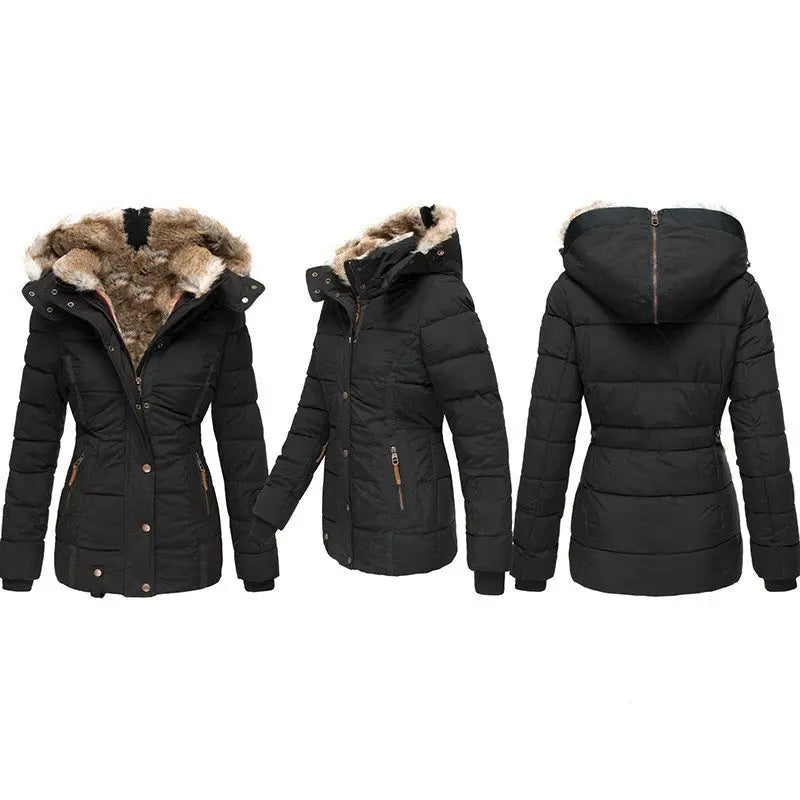 Leila | Fitted Quilted Puffer Jacket with Fur Hood for Women
