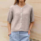 Kate | Ribbed Crewneck Cardigan Vest with Short Sleeves for Women