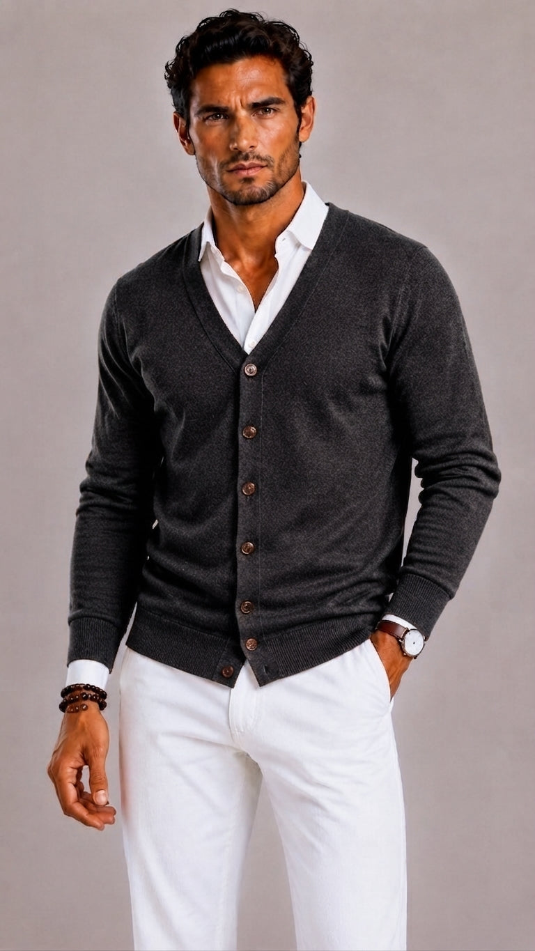 Ole | Button-Front V-Neck Cardigan for Men