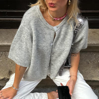 Kate | Ribbed Crewneck Cardigan Vest with Short Sleeves for Women